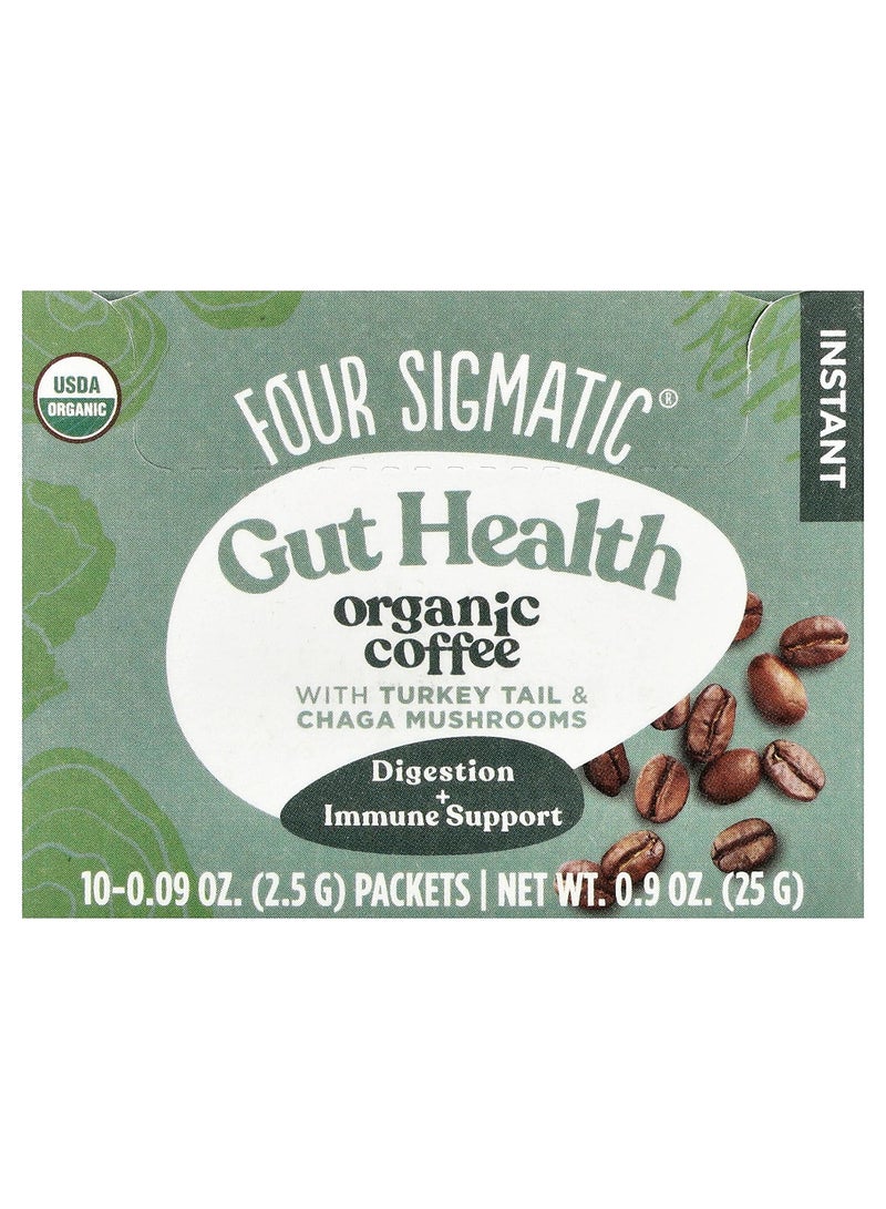 Gut Health, Organic Instant Coffee with Turkey Tail & Chaga Mushrooms, Medium Roast, 10 Packets, 0.09 oz (2.5 g)